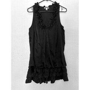 Trinity Black Silk Sleeveless Ruffled Tunic Top Size S